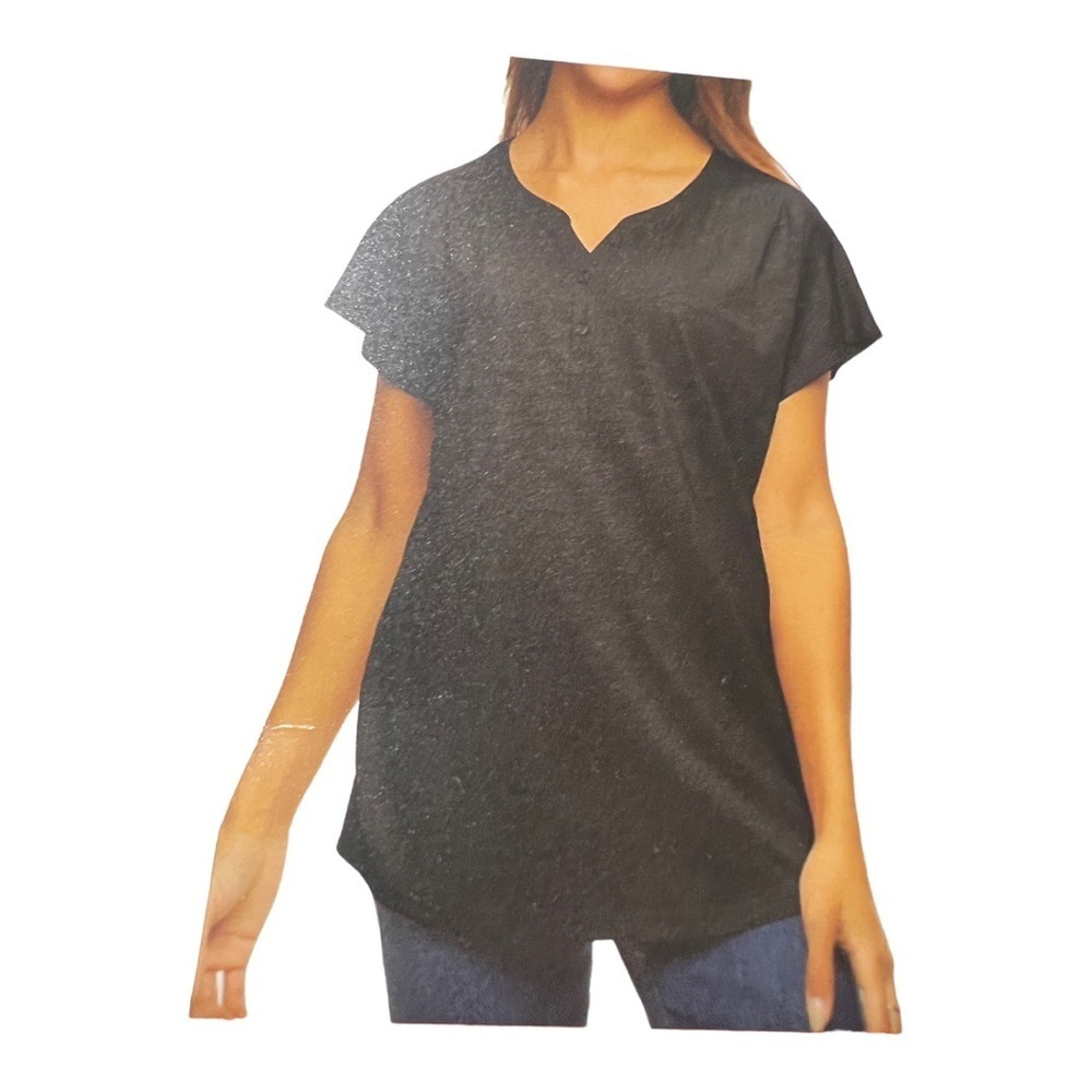 🍀 New Black Bow Slub Henley T-shirt | Black